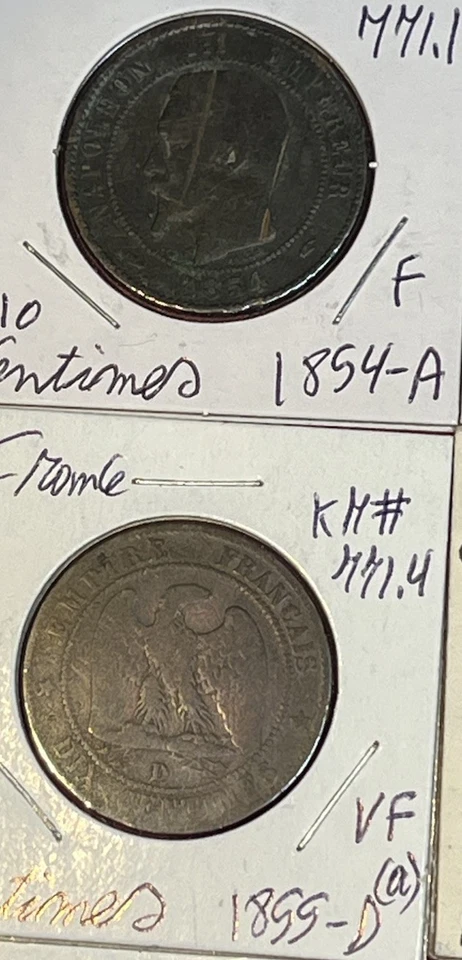 Lote de 12 monedas Francia 1854 - 1861 diez céntimos en muy buen estado - estado XF Foto 2 de 4
