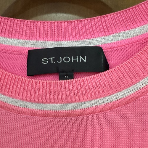 St. John Electric Pink & White Wool Sweater Sleeveless Medium/small Twin Set - Picture 2 of 12