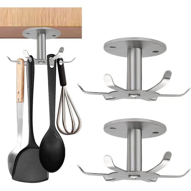 Under Cabinet Hooks Rotating Kitchen Utensil Holder Stainles