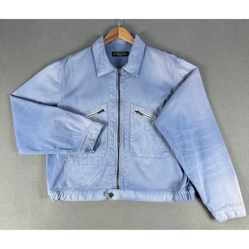 J Peterman Jacket Large Blue Distressed Honeycomb Faded Cotton Chore Workwear