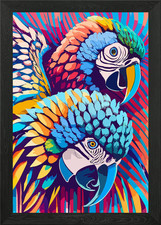 Sweet Couple Macaw Framed Wall Art Poster Canvas Print Picture