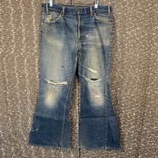 Vintage 70  s Levi  s Orange Tab Bellbottom Distressed Denim Jeans