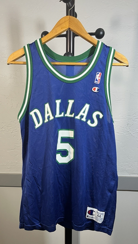 Vintage Champion Dallas Mavericks Jason Kidd Blue Basketball Jersey Size 44 1175