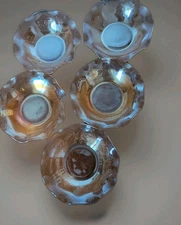 Set of 5 Jeannette Floragold Louisa Carnival Glass Ruffled Rim Fruit Bowls 5.5"