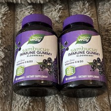 2 New Nature's Way Sambucus Immune Elderberry Gummies 60 Ea w/ Zinc Vitamin C D3
