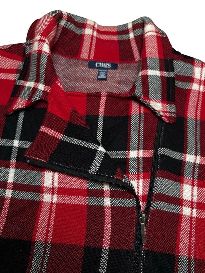 Chaleco Chaps Rojo Negro Tartán Cuadros Cremallera Frontal Talla 2X 100% Algodón Capas Clásicas Foto 2 de 4