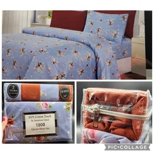 6 pc Queen Sheet Set 1900 thread count  Blue Floral Wrinkle Free