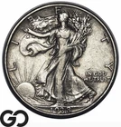1938-D Walking Liberty Half Dollar, Semi-Key Date, XF+