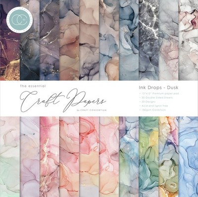 Craft Consortium Double-Sided Paper Pad 12''X12'' 30/Pkg-Ink Drops - Dusk, 20 Desi
