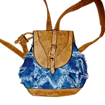Brown Blue Bohemian Backpack with Fringe, Buckle  display picture 2
