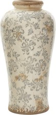 Nearly Natural 16" Tuscan Ceramic Floral Urn Vase for Faux Flowers Farmhouse