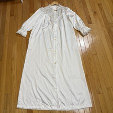 Vintage Iris Lingerie White Satin Nylon Lace Long Robe Housecoat Size Small USA