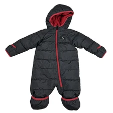 Jordan Snowsuit Infant 6M Black Red Hooded Puffer Fleece Lined Bunting Footed