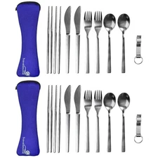 2 Pack - Portable Utensils With Case - 4 Person - Fork, Spoon, Knife, Bottle ...