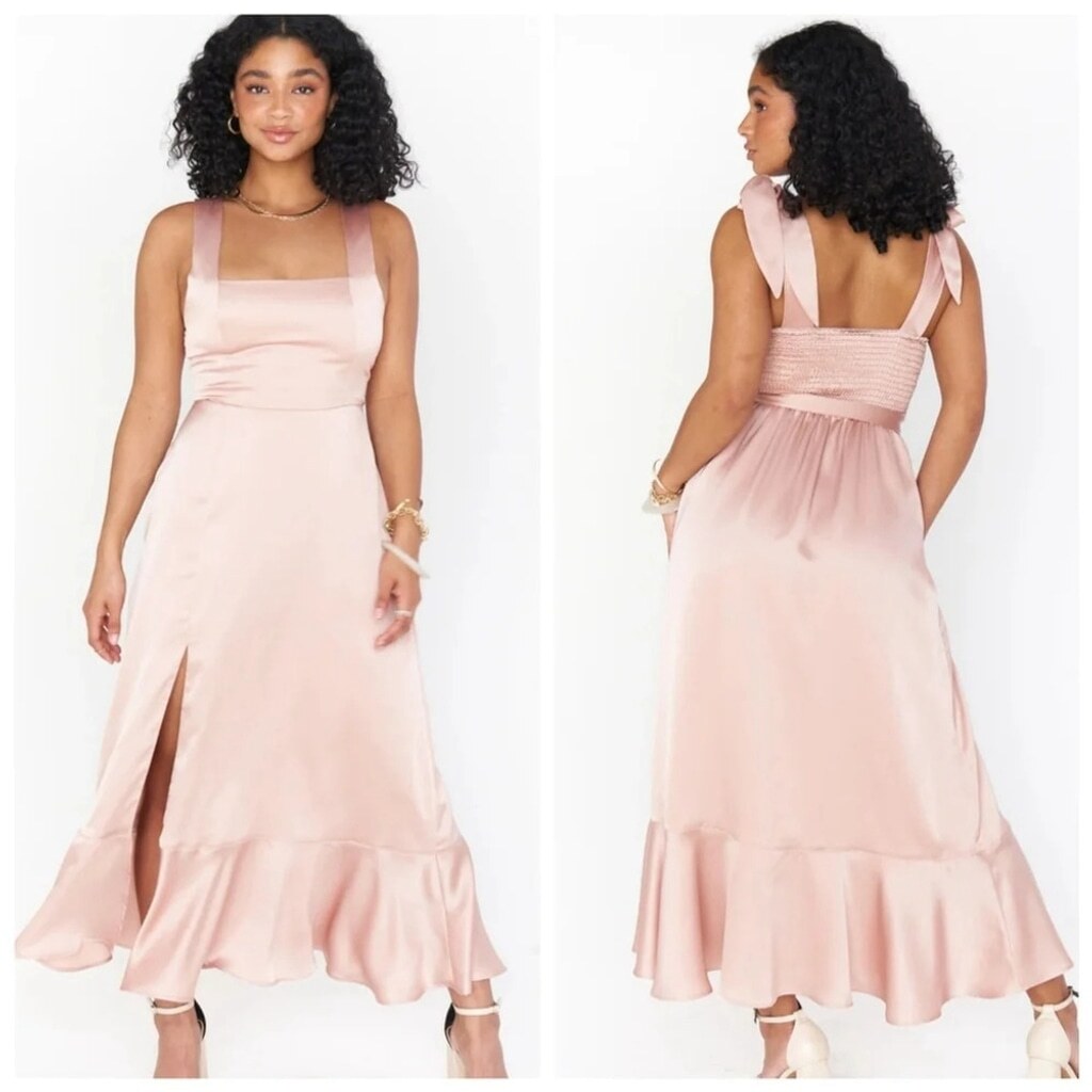 Claire Midi Dress ~ Rose Gold Luxe Satin M