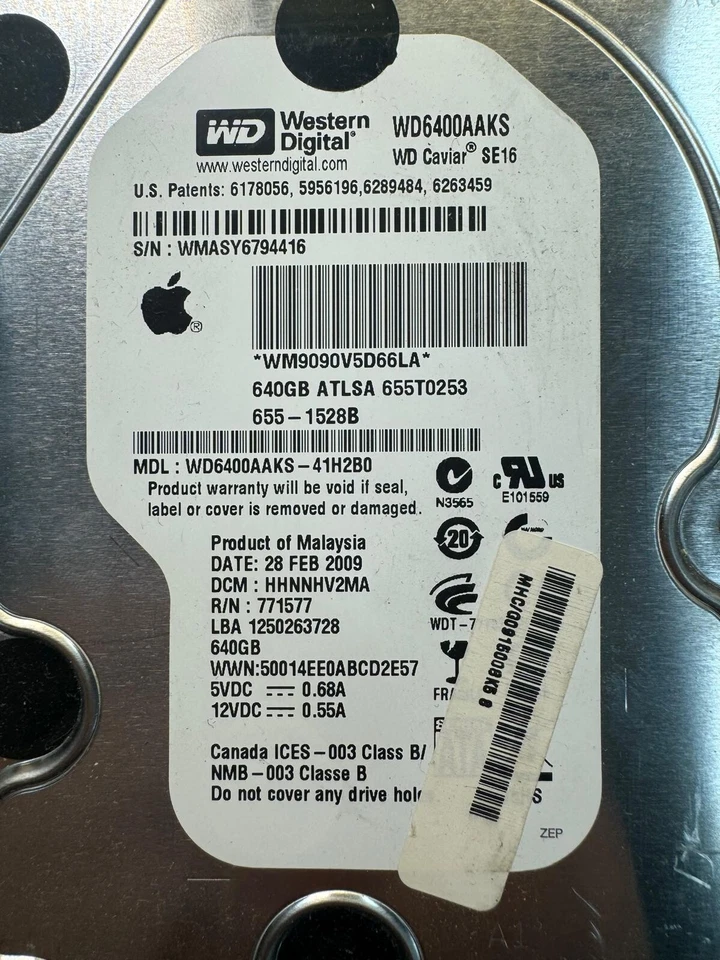 APPLE ATLSA 655T0253 WD6400AAKS-41H2B0 771577 640GB 7.2K RPM 3 Gb/s SATA 3.5" - Image 2 of 4