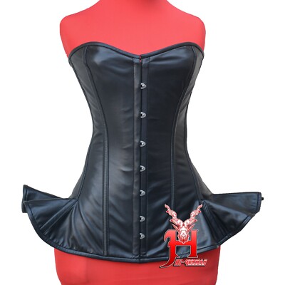 Vollbrust Corsage Schwarz Leder Korsett Gothi Over Bust  Leather Corsets