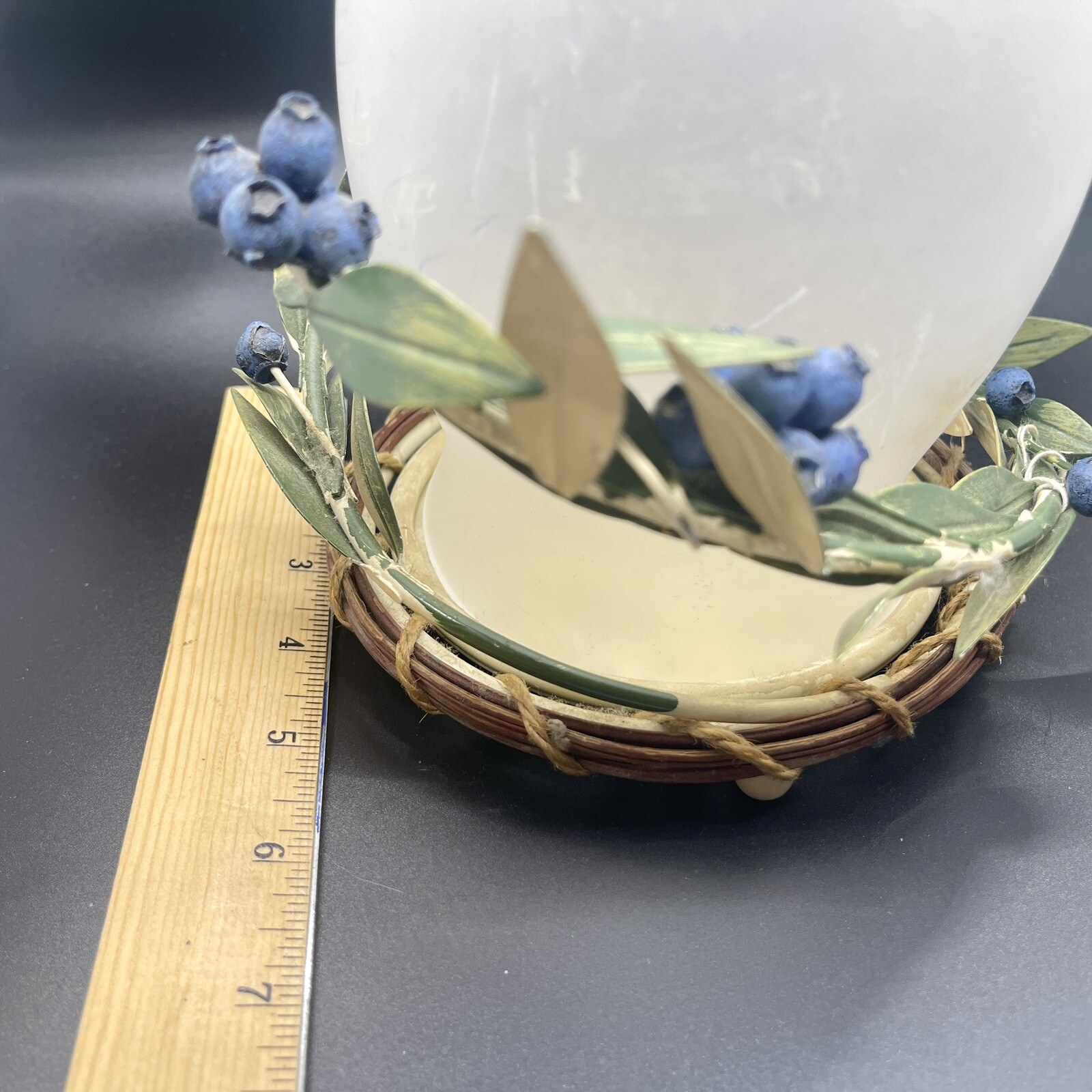 Glass Hurricane Pillar Candle Holder Wired Blueberry Vine *some signs of wear&rdquo;