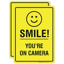 Smile Your On Camera Sign Security Video Surveillance Sign 2 Pack 10x14 Aluminum