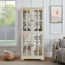 Curio Cabinet w/Glass Doors & Adjustable Shelves, 6-Tier Cabinet w/Lighting