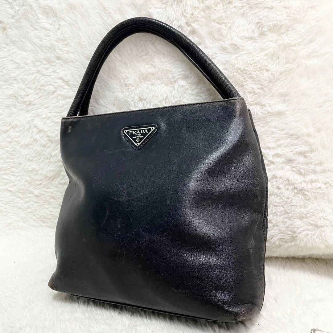 Borsa Prada Tote Bag tutta pelle nera triangolo logo placca grande capacità autentica