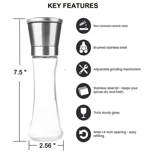 1pcs Salt and Pepper Grinder Glass Bottle High Quality Stainless Steel 200ml - Picture 9 of 9