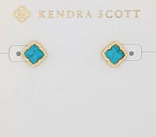 Kendra Scott Mallory Gold Plated Stud Earrings in Variegated Turquoise Magnesite