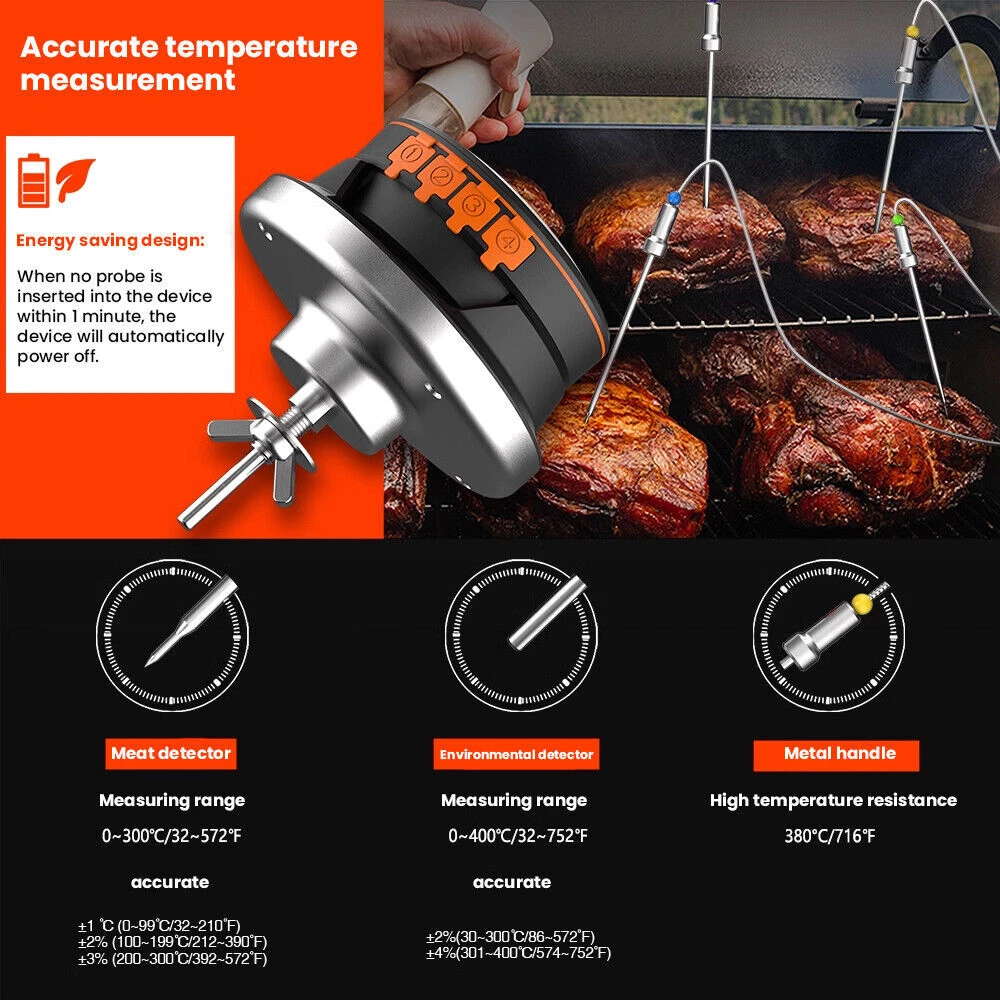 Meat Thermometer Cooking BBQ Oven Rotisserie Smoker Bluetooth Remote Monitor