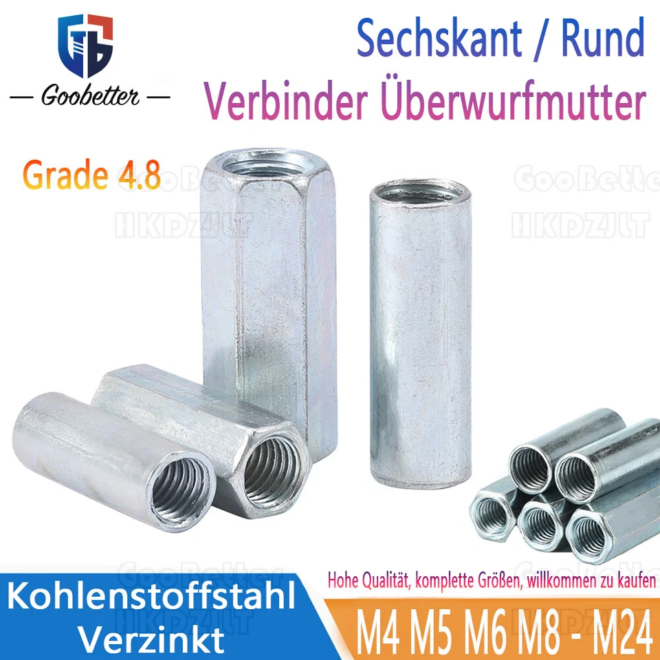 Gewindemuffen M4 - M24 Rund Sechskant Edelstahl Langmuttern Verlängerungsmuttern