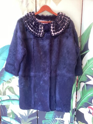 Veste Manteau En Fourrure Bleu Manoush - Taille L (42) - Style Années 60 - Neuf Sans étiquettes