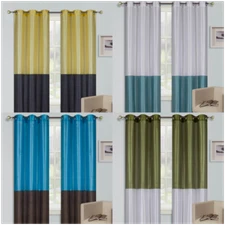 1 SET 2 TONE SILKY GROMMET WINDOW CURTAIN LINED BLACKOUT PANEL DRAPE 108" (EID)