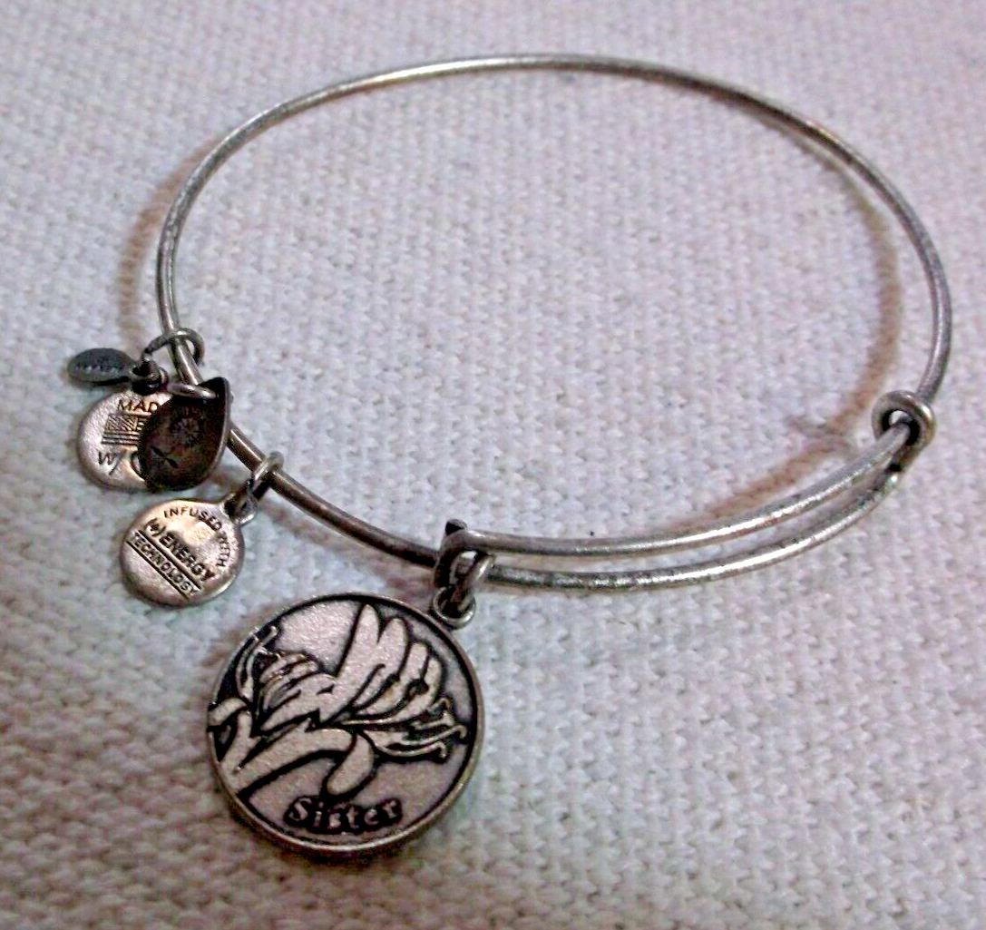 Alex Ani 2013 Sister Silvertone Expandable Bangle Charm Bracelet