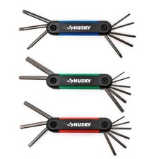 Juego de llaves hexagonales plegables Husky (9 piezas SAE, 8 piezas mm, 8 piezas Torx)