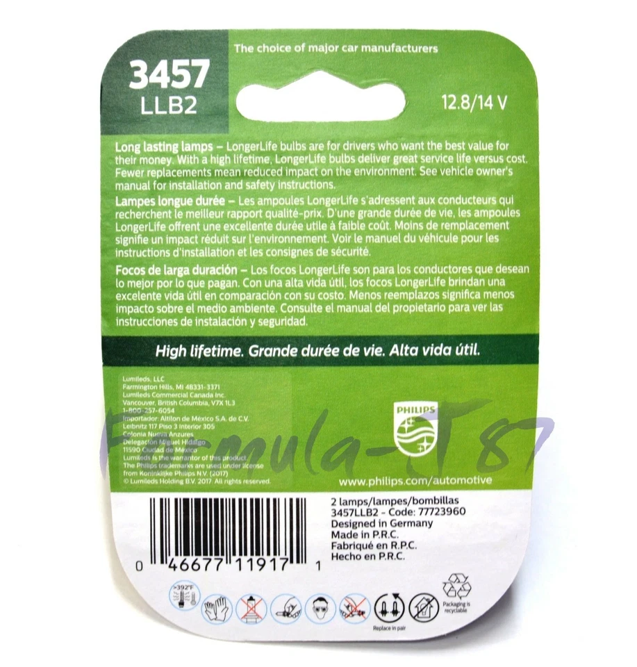 Philips LongerLife 3457 27/8W Dos Bombillas Freno Parada Trasera Estacionamiento Repuesto OE Foto 2 de 4