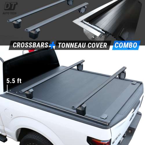 2004-2023 Ford F-150 Tonneau Cover Hard Aluminum Retractable 5.5ft + Crossbar