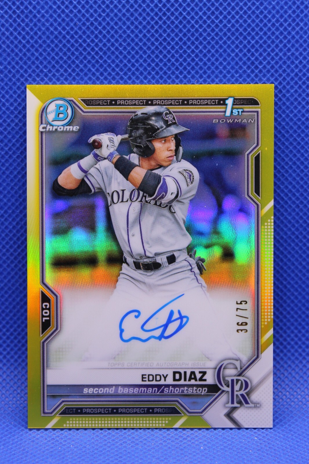 2021 Bowman Chrome Prospects Auto Yellow Refractor /75 Eddy Diaz #CPA-ED Auto SP