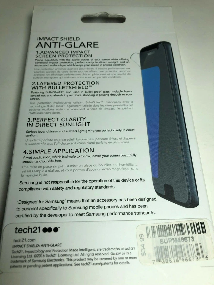 Tech21 Impact Shield Anti-Glare Screen Protector for Samsung Galaxy S7 - Image 3 of 3