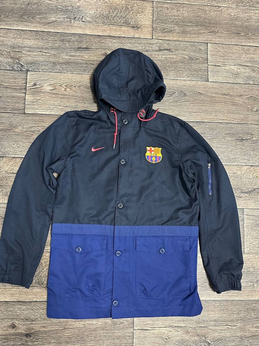FC Barcelona Nike Jacket Mens Medium Black Blue hooded | eBay