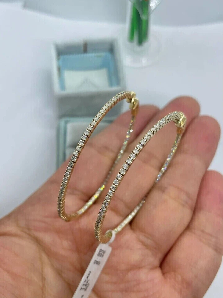 3Ct Round Cut Lab-Created Diamond Large Hoop Earrings In 14K Yellow Gold Finish - Image 4 of 4