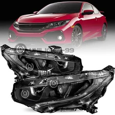 For 2016-2021 Honda Civic Black W/LED DRL Projector Headlights Headlamps L+R