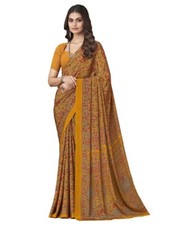 Women's Floral Printed Silk Crepe Saree with Unstitched Blouse Piece