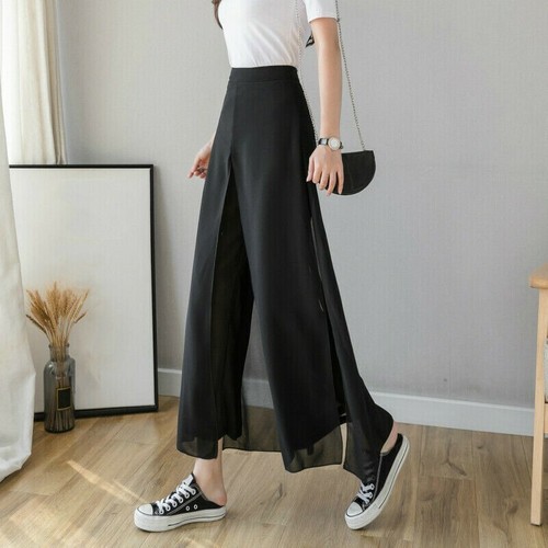 Women Chiffon Split Pants Wide Leg 