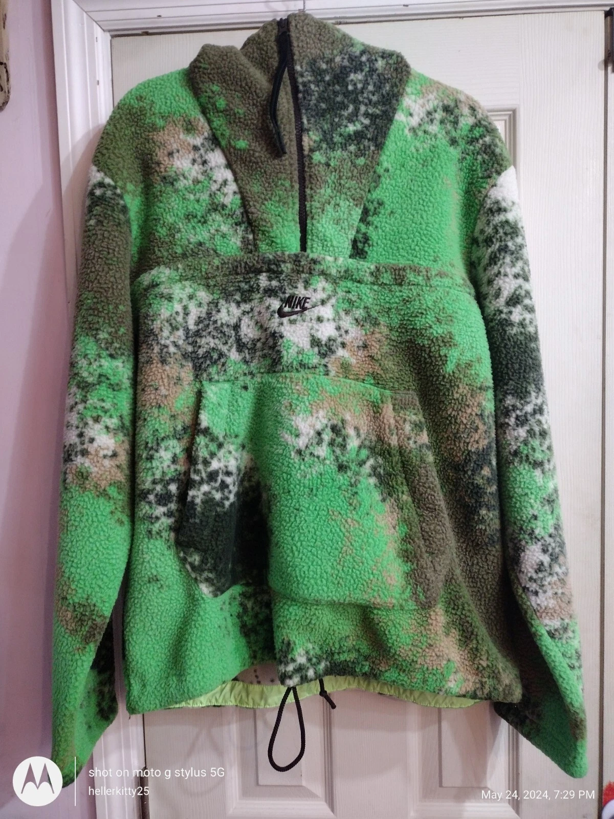 NIKE Sportswear Sport Essentials+ Half Zip Fleece Hoodie sz M Medium Green Dye