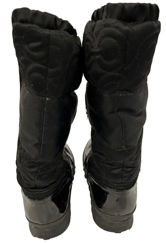 COACH Drexel Boots Size 8 Black Patent Leather & Signature Fabric w/Emblem - Picture 3 of 8