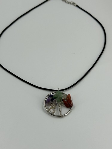 Tree of Life Necklace Womens Multicolor Stone Black Cord Choker 19" - Picture 4 of 6