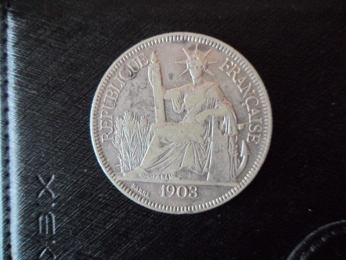 French Indochina 1903 1 Piastre .900 Silver coin in GVF Condition