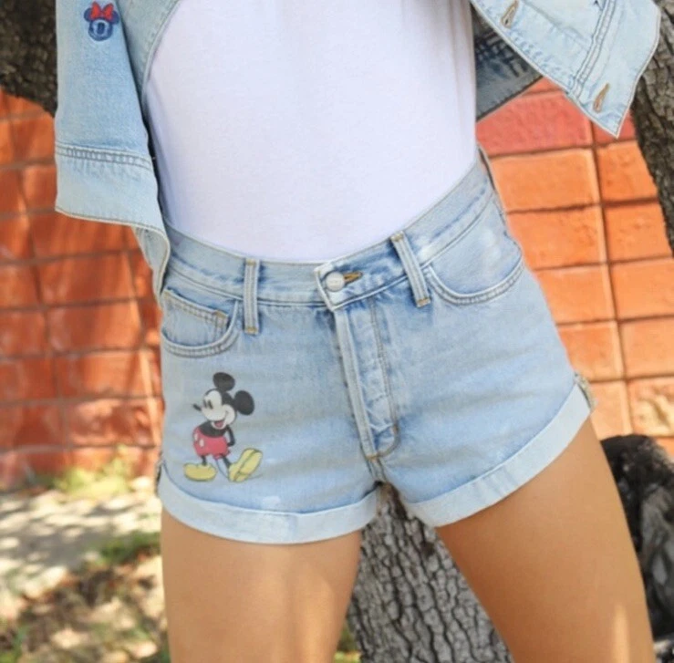 SIWY x Mickey Mouse Jean Shorts Disney Women 28 Embroidered Button Fly - Image 2 of 4