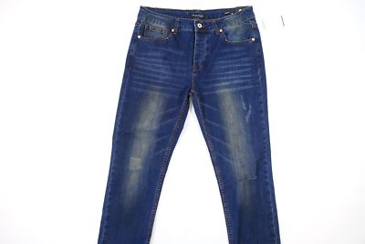 SOVEREIGN CODE FADED BLUE RIPPED CUT KNEE 32 STRAIGHT FIT JEANS MENS NWT NEW