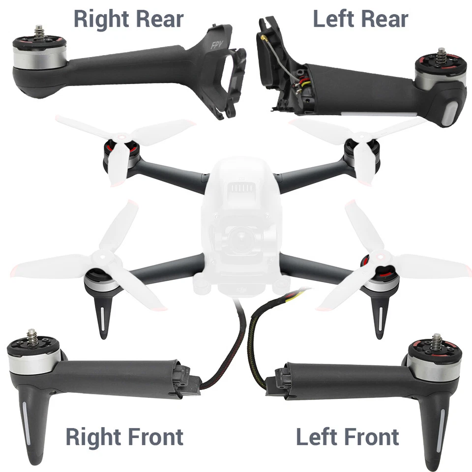 Carcasa de brazo original para DJI FPV con motor cubierta LED antena cable repuesto Foto 2 de 4