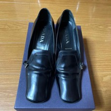 PRADA Spazzolato Nero Black Leather Pumps Business Shoes Size EU38.5 US8.5 Size